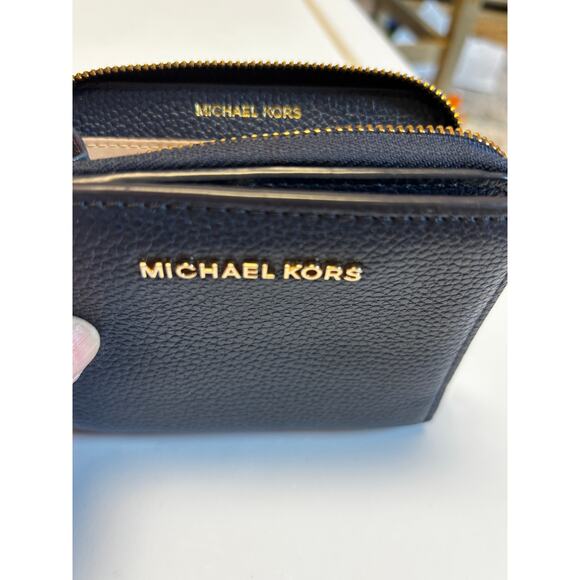 Michael Kors NWOT Portafoglio Jet Set Bifold Wallet Leather Blue Zip Around - Picture 7 of 7